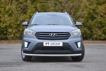 Защита переднего бампера одинарная из трубы d63 мм Petroil Tuning Hyundai Creta GS рестайлинг (2019-2021)  (Нержавеющая полированная сталь)