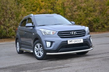 20 999 р. Защита переднего бампера одинарная из трубы d63 мм Petroil Tuning Hyundai Creta GS рестайлинг (2019-2021) (Нержавеющая полированная сталь)  с доставкой в г. Новочеркасск. Увеличить фотографию 2