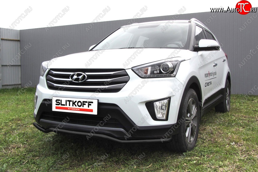 6 999 р. Защита переднего бампера Slitkoff (волна, d42, черная) Hyundai Creta GS рестайлинг (2019-2021) (Цвет: серебристый)  с доставкой в г. Новочеркасск