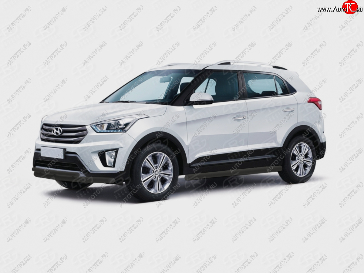 12 999 р. Защита порогов (Ø63 мм) Russtal Hyundai Creta GS дорестайлинг (2015-2019) (с заглушками на торцах, порошковая окраска в цвет черный муар)  с доставкой в г. Новочеркасск