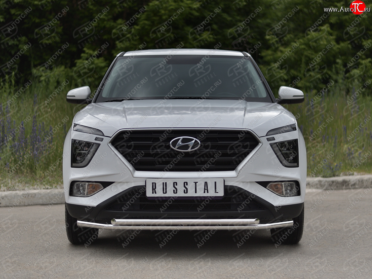 13 299 р. Защита переднего бампера (2 трубы Ø42 мм, нержавейка) SLITKOFF Hyundai Creta SU (2020-2022)  с доставкой в г. Новочеркасск