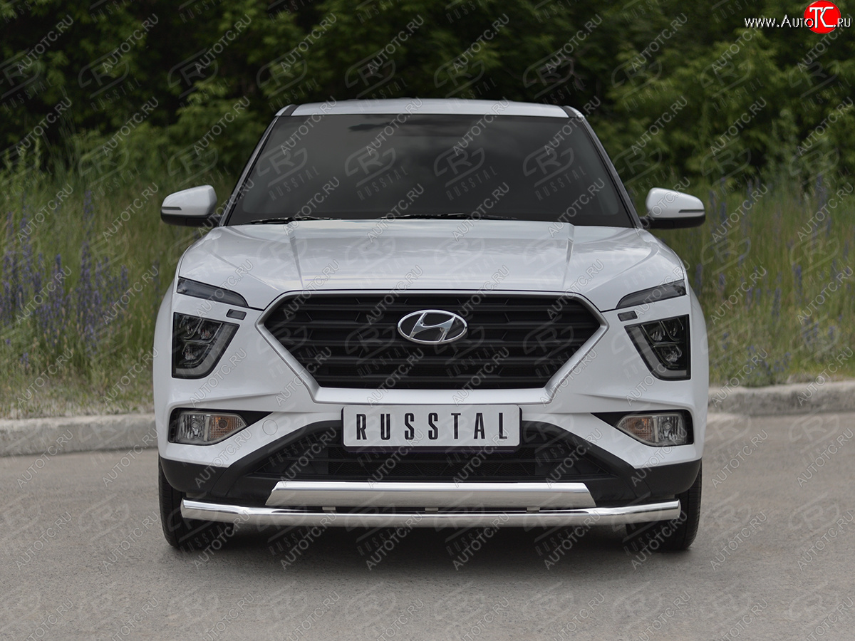 16 999 р. Защита переднего бампера (2 трубы Ø63 и 75х42 мм, нержавейка) Russtal Hyundai Creta SU (2020-2022)  с доставкой в г. Новочеркасск