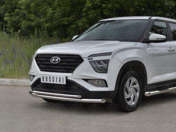 14 099 р. Защита переднего бампера (2 трубы Ø63 и 42 мм, нержавейка) SLITKOFF Hyundai Creta SU (2020-2022)  с доставкой в г. Новочеркасск. Увеличить фотографию 2