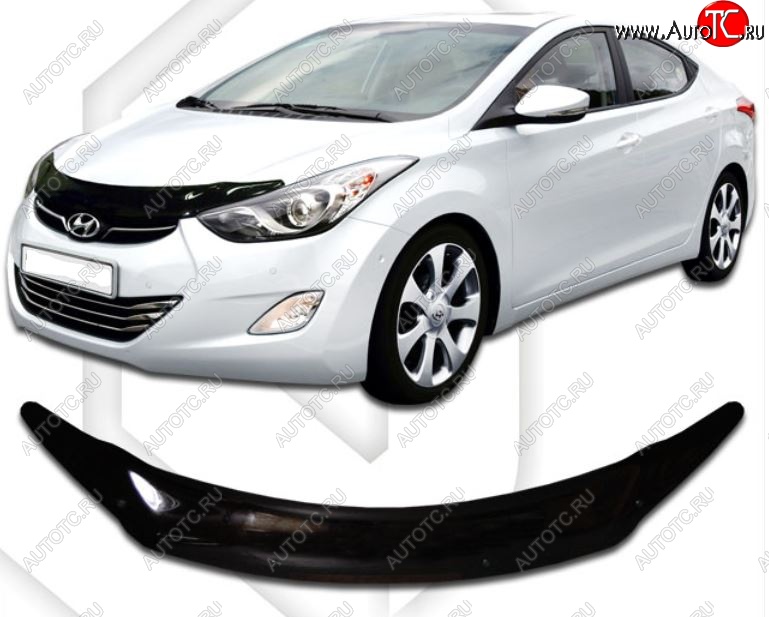 2 079 р. Дефлектор капота CA-Plastiс  Hyundai Elantra  MD (2010-2013) дорестайлинг (Classic черный, Без надписи)  с доставкой в г. Новочеркасск