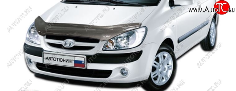 2 489 р. Дефлектор капота CA-Plastiс  Hyundai Getz  TB (2005-2010) хэтчбэк 5 дв. рестайлинг (Шелкография карбон-серебро)  с доставкой в г. Новочеркасск