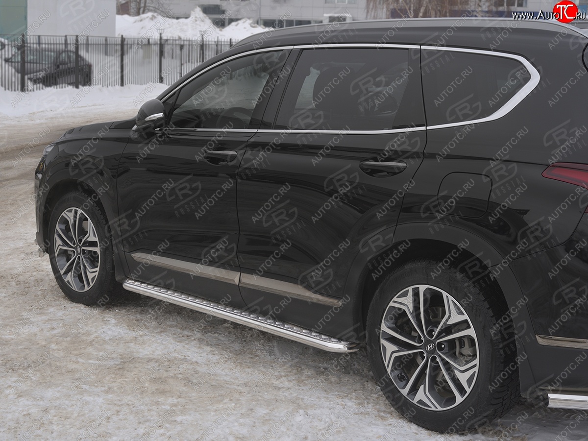 29 299 р. Пороги из трубы d42 с листом SLITKOFF Hyundai Santa Fe TM дорестайлинг (2018-2021) (Лист алюм, проф.сталь)  с доставкой в г. Новочеркасск