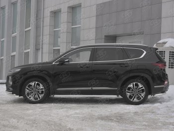 29 299 р. Пороги из трубы d42 с листом SLITKOFF Hyundai Santa Fe TM дорестайлинг (2018-2021) (Лист алюм, проф.сталь)  с доставкой в г. Новочеркасск. Увеличить фотографию 2