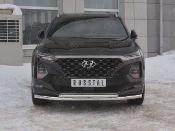 Защита переднего бампера (2 трубы Ø63 и 42 мм, нержавейка) Russtal Hyundai Santa Fe TM дорестайлинг (2018-2021)