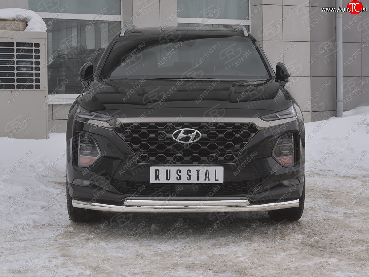 14 999 р. Защита переднего бампера (2 трубы Ø63 и 42 мм, нержавейка) Russtal Hyundai Santa Fe TM дорестайлинг (2018-2021)  с доставкой в г. Новочеркасск