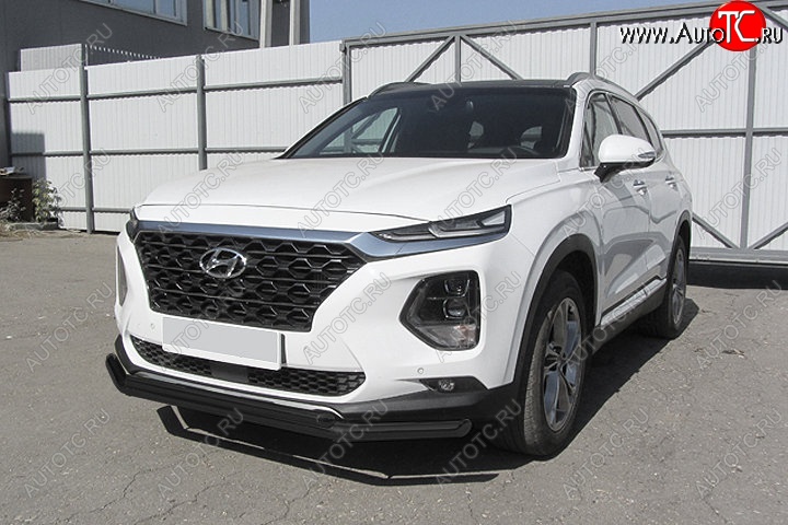 7 999 р. Защита переднего бампера Slitkoff (двойная, d57/42 мм) Hyundai Santa Fe TM дорестайлинг (2018-2021) (Сталь с полимерным покрытием. Цвет: чёрный)  с доставкой в г. Новочеркасск