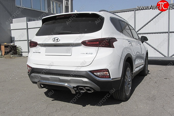 11 449 р. Защита заднего бампера Slitkoff (скоба, d57 мм)  Hyundai Santa Fe  TM (2018-2021) дорестайлинг (Нержавейка, Полированная)  с доставкой в г. Новочеркасск