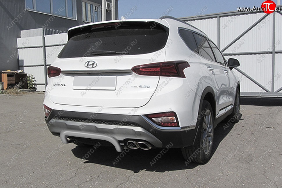 6 999 р. Защита заднего бампера Slitkoff (скоба, d57 мм) Hyundai Santa Fe TM дорестайлинг (2018-2021) (Сталь с полимерным покрытием. Цвет: серебристый)  с доставкой в г. Новочеркасск