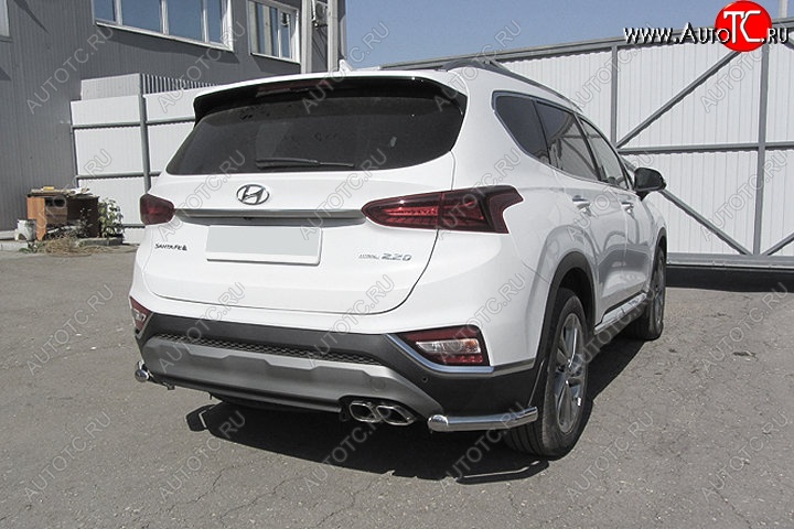 12 299 р. Защита заднего бампера Slitkoff (уголки, d57)  Hyundai Santa Fe  TM (2018-2021) дорестайлинг (Нержавейка, Полированная)  с доставкой в г. Новочеркасск