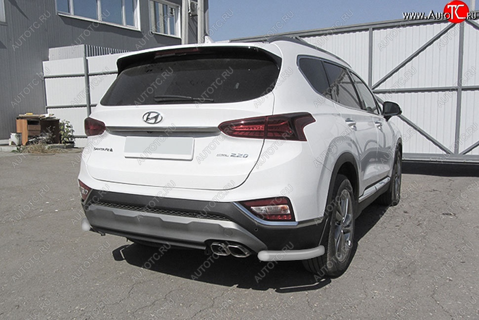 7 449 р. Защита заднего бампера Slitkoff (уголки, d57 мм)  Hyundai Santa Fe  TM (2018-2021) дорестайлинг (Сталь с полимерным покрытием. Цвет: серебристый)  с доставкой в г. Новочеркасск