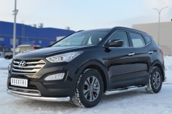 21 599 р. Защита порогов с проступями SLITKOFF (труба D76 мм)  Hyundai Santa Fe  DM (2012-2016) дорестайлинг (Защита порогов с со скосами на торцах (вариант 1))  с доставкой в г. Новочеркасск. Увеличить фотографию 4