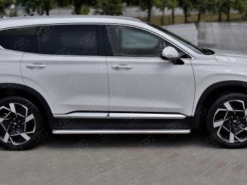 20 499 р. Порожки для ног SLITKOFF (Ø42 мм)  Hyundai Santa Fe  TM (2020-2022) рестайлинг (лист - алюминий, профиль - сталь)  с доставкой в г. Новочеркасск. Увеличить фотографию 3