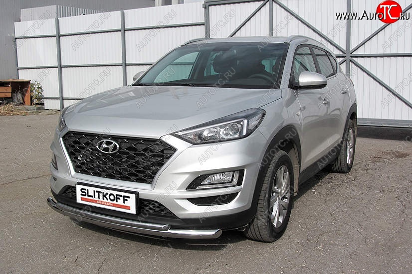 14 999 р. Защита переднего бампера Slitkoff (двойная, d57/42)  Hyundai Tucson  TL (2018-2021) рестайлинг (Нержавейка, Полированная)  с доставкой в г. Новочеркасск