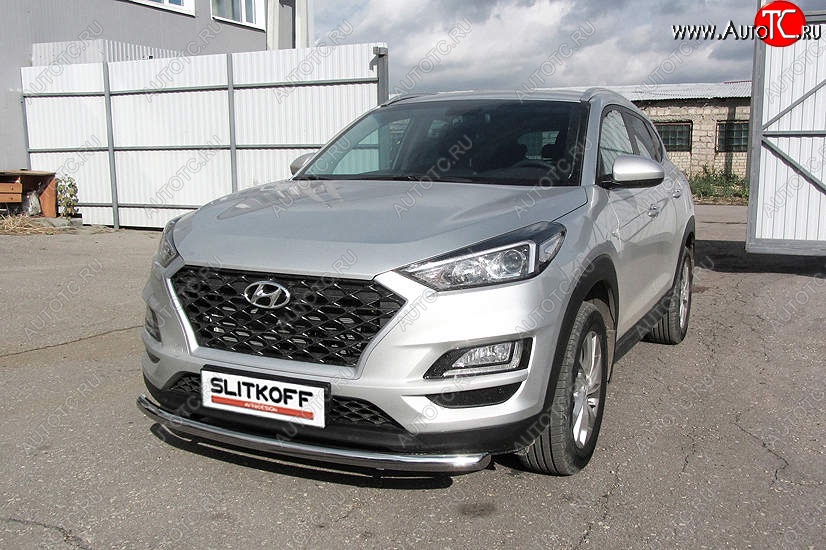 14 449 р. Защита переднего бампера Slitkoff (d57 мм)  Hyundai Tucson  TL (2018-2021) рестайлинг (Нержавейка, Полированная)  с доставкой в г. Новочеркасск