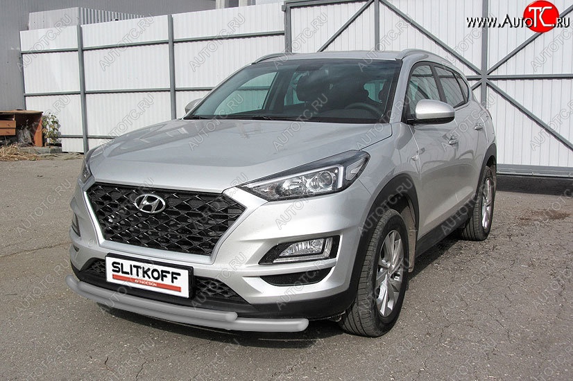 9 199 р. Защита переднего бампера Turbo Slitkoff (двойная, d57/42 мм)  Hyundai Tucson  TL (2018-2021) рестайлинг (Сталь с полимерным покрытием. Цвет: серебристый)  с доставкой в г. Новочеркасск