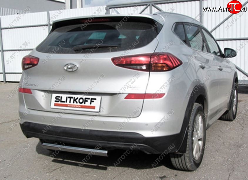 7 999 р. Защита заднего бампера Slitkoff (Turbo, короткая, d57)  Hyundai Tucson  TL (2018-2021) рестайлинг (Нержавейка, Полированная)  с доставкой в г. Новочеркасск