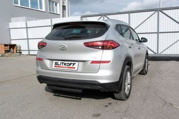 4 849 р. Защита заднего бампера Slitkoff (Turbo, короткая, d57) Hyundai Tucson TL рестайлинг (2018-2021) (Сталь с полимерным покрытием. Цвет: чёрный)  с доставкой в г. Новочеркасск. Увеличить фотографию 1