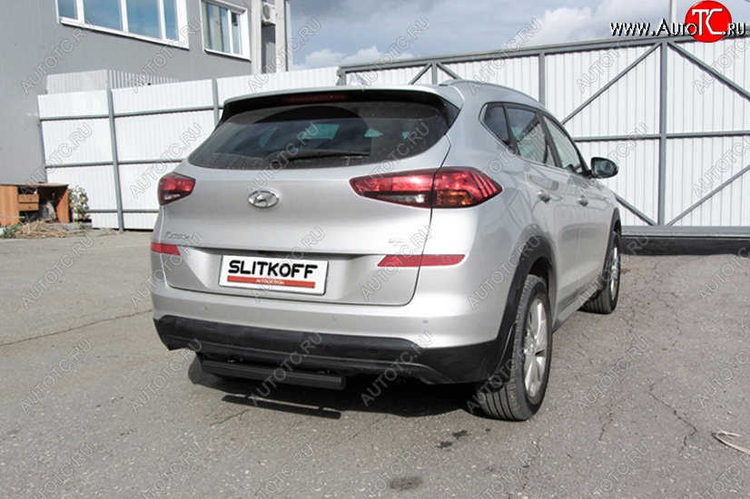 4 849 р. Защита заднего бампера Slitkoff (Turbo, короткая, d57) Hyundai Tucson TL рестайлинг (2018-2021) (Сталь с полимерным покрытием. Цвет: чёрный)  с доставкой в г. Новочеркасск