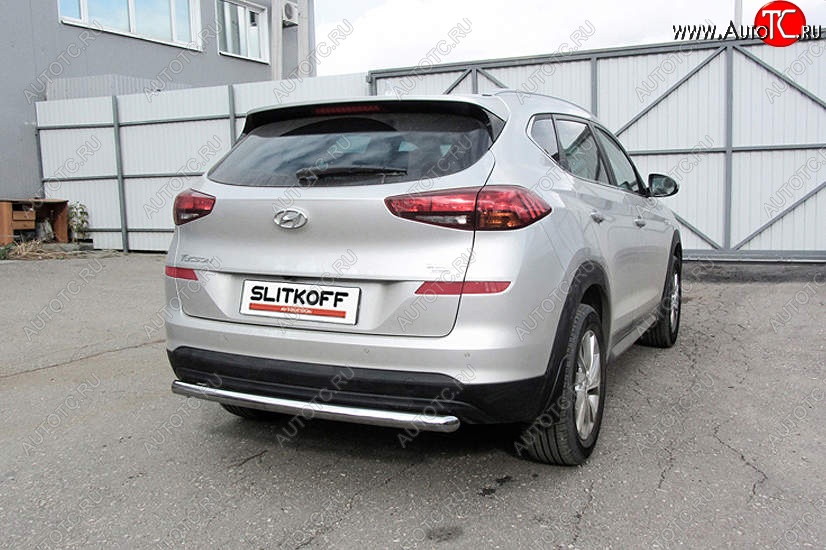 11 649 р. Защита заднего бампера Slitkoff (длинная, d57)  Hyundai Tucson  TL (2018-2021) рестайлинг (Нержавейка, Полированная)  с доставкой в г. Новочеркасск