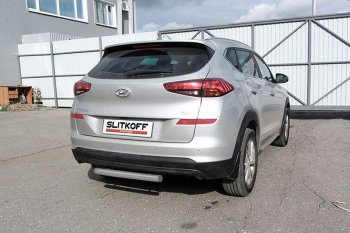 4 849 р. Защита заднего бампера Slitkoff (d57 мм) Hyundai Tucson TL рестайлинг (2018-2021) (Сталь с полимерным покрытием. Цвет: серебристый)  с доставкой в г. Новочеркасск. Увеличить фотографию 1