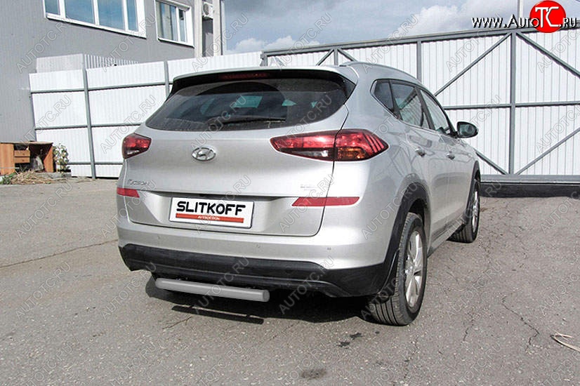 4 849 р. Защита заднего бампера Slitkoff (d57 мм) Hyundai Tucson TL рестайлинг (2018-2021) (Сталь с полимерным покрытием. Цвет: серебристый)  с доставкой в г. Новочеркасск