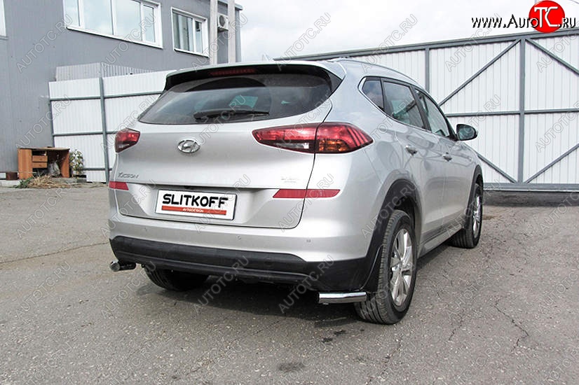 7 349 р. Защита заднего бампера Slitkoff (уголки, d57)  Hyundai Tucson  TL (2018-2021) рестайлинг (Нержавейка, Полированная)  с доставкой в г. Новочеркасск