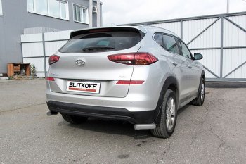 4 399 р. Защита заднего бампера Slitkoff (уголки, d57)  Hyundai Tucson  TL (2018-2021) рестайлинг (Сталь с полимерным покрытием. Цвет: серебристый)  с доставкой в г. Новочеркасск. Увеличить фотографию 1