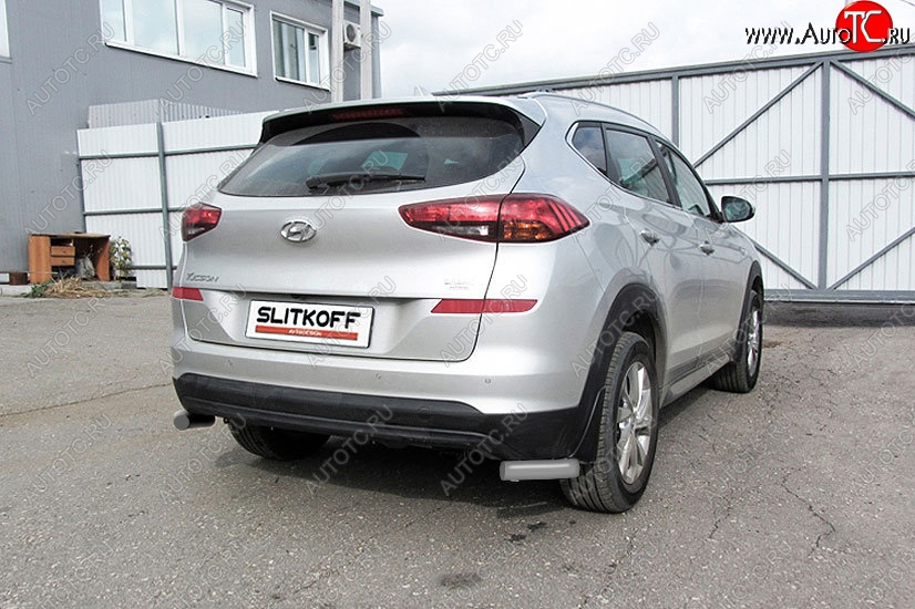 4 399 р. Защита заднего бампера Slitkoff (Turbo, уголки, d57)  Hyundai Tucson  TL (2018-2021) рестайлинг (Сталь с полимерным покрытием. Цвет: серебристый)  с доставкой в г. Новочеркасск