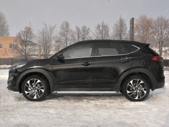 21 699 р. Порожки для ног SLITKOFF (Ø42 мм)  Hyundai Tucson  TL (2018-2021) рестайлинг (Лист алюминиевый, труба - нержавейка)  с доставкой в г. Новочеркасск. Увеличить фотографию 2