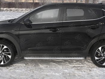 21 699 р. Порожки для ног SLITKOFF (Ø42 мм)  Hyundai Tucson  TL (2018-2021) рестайлинг (Лист алюминиевый, труба - нержавейка)  с доставкой в г. Новочеркасск. Увеличить фотографию 3