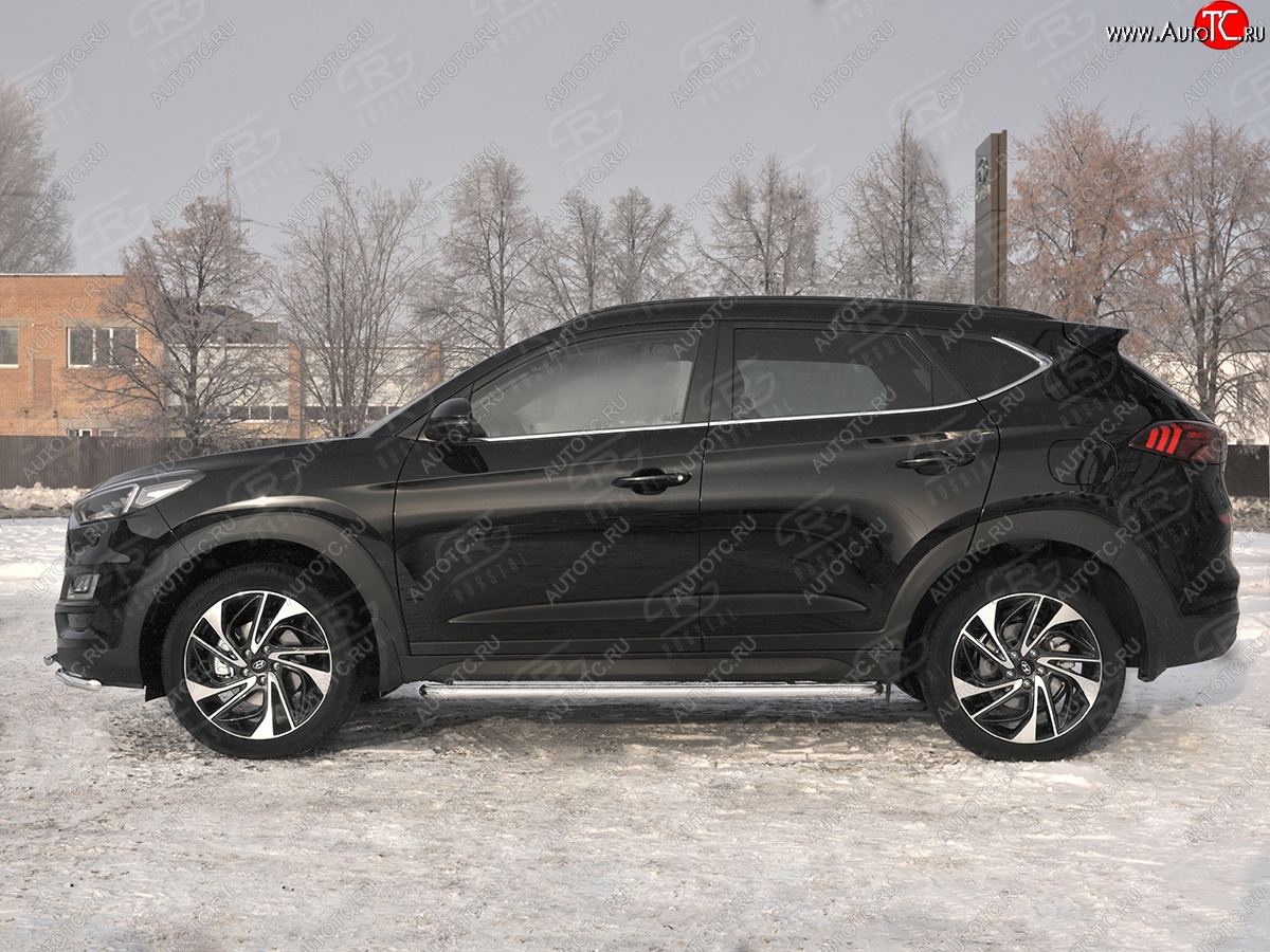 30 999 р. Порожки для ног SLITKOFF (Ø42 мм)  Hyundai Tucson  TL (2018-2021) рестайлинг (Лист нержавейка, труба - нержавейка)  с доставкой в г. Новочеркасск