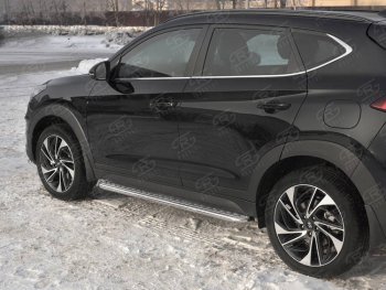 30 999 р. Порожки для ног SLITKOFF (Ø42 мм)  Hyundai Tucson  TL (2018-2021) рестайлинг (Лист нержавейка, труба - нержавейка)  с доставкой в г. Новочеркасск. Увеличить фотографию 2