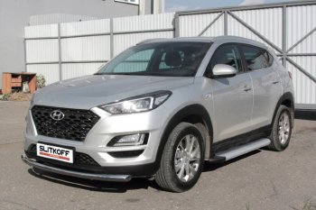 13 349 р. Пороги алюминиевые Slitkoff  Hyundai Tucson  TL (2018-2021) рестайлинг (Optima Silver)  с доставкой в г. Новочеркасск. Увеличить фотографию 2