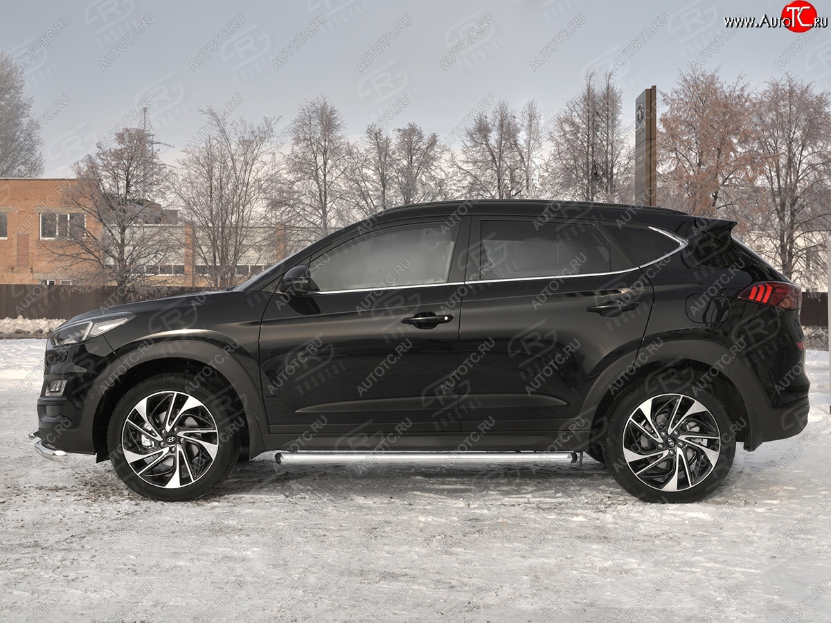 16 299 р. Защита порогов Russtal (Ø63 мм, нержавейка) Russtal  Hyundai Tucson  TL (2018-2021) рестайлинг (С пластиковыми заглушками на торцах)  с доставкой в г. Новочеркасск