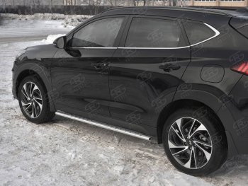 21 749 р. Защита порогов (Ø75x42 мм с проступью, нержавейка) Russtal  Hyundai Tucson  TL (2018-2021) рестайлинг  с доставкой в г. Новочеркасск. Увеличить фотографию 1