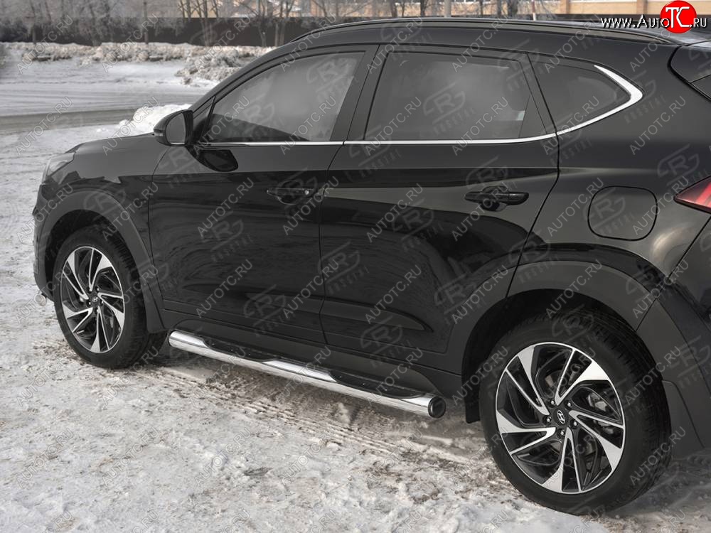 19 749 р. Защита порогов (Ø76 мм с проступью, нержавейка) Russtal  Hyundai Tucson  TL (2018-2021) рестайлинг (С пластиковыми заглушками на торцах)  с доставкой в г. Новочеркасск