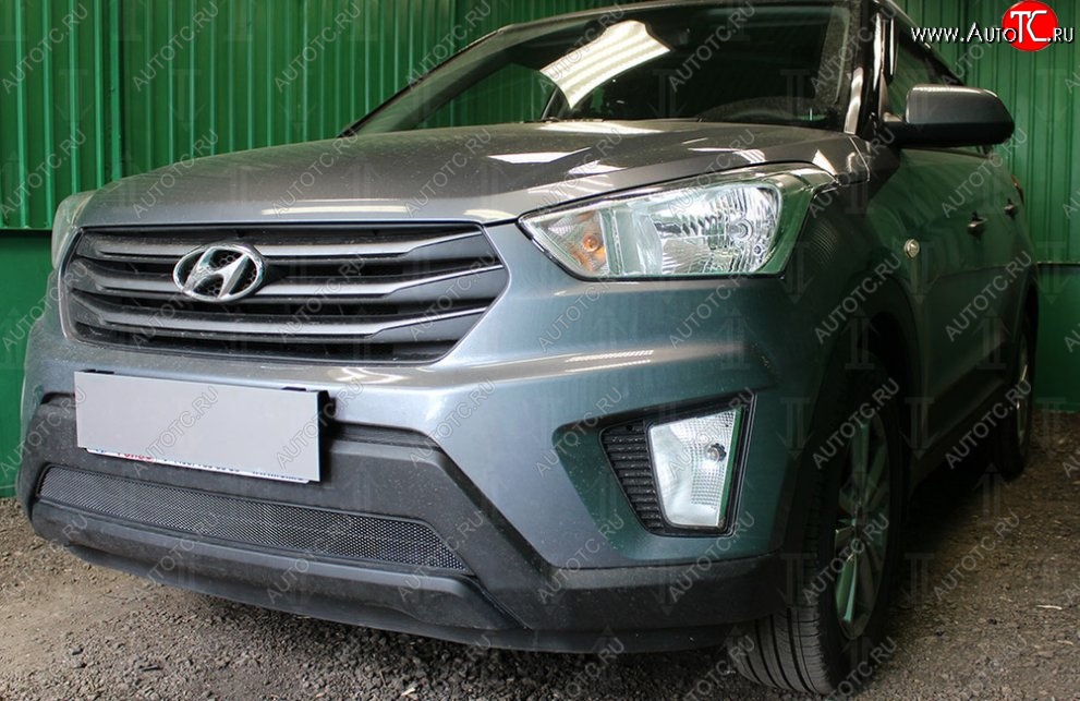 1 469 р. Защитная сетка на бампер Russtal (черная) Hyundai Creta GS дорестайлинг (2015-2019)  с доставкой в г. Новочеркасск