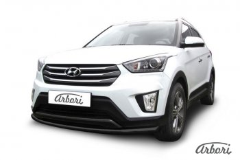 Защита переднего бампера Arbori (черная, 1 труба d57 mm). Hyundai Creta GS рестайлинг (2019-2021)