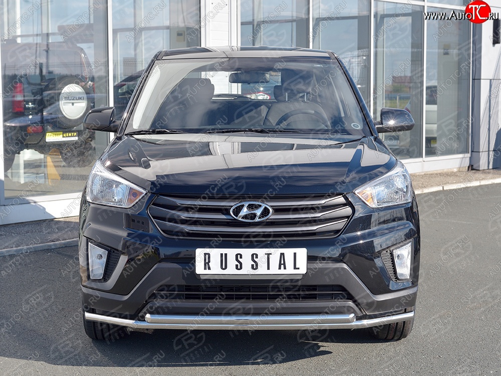 21 999 р. Защита переднего бампера (2 трубыØ42 мм, нержавейка) SLITKOFF  Hyundai Creta  GS (2015-2021) дорестайлинг, рестайлинг  с доставкой в г. Новочеркасск