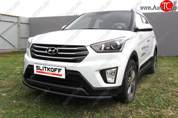 6 999 р. Защита переднего бампера Slitkoff (d57, черная) Hyundai Creta GS дорестайлинг (2015-2019) (Цвет: серебристый)  с доставкой в г. Новочеркасск