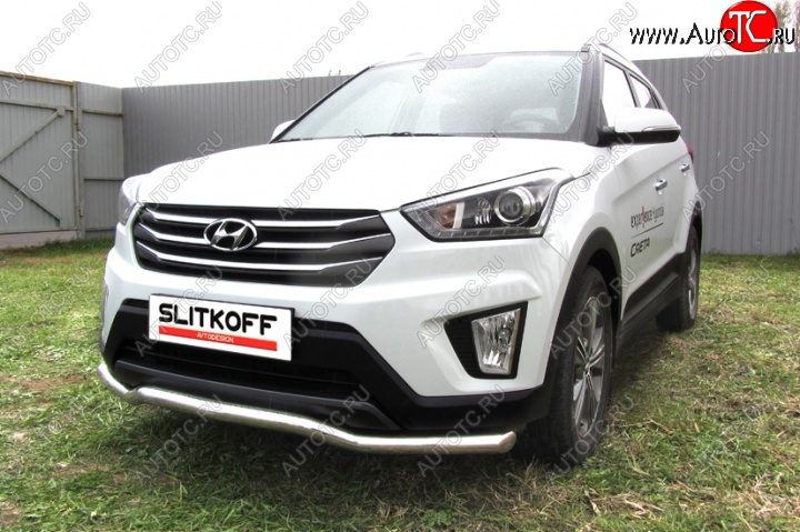 10 999 р. Защита переднего бампера из изогнутой трубы диаметром 57 мм Slitkoff  Hyundai Creta  GS (2015-2021) дорестайлинг, рестайлинг (Нержавейка, Полированная)  с доставкой в г. Новочеркасск