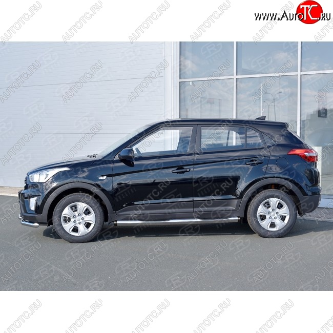 9 899 р. Защита порогов с пластиковыми вставками для ног SLITKOFF  Hyundai Creta  GS (2015-2021) дорестайлинг, рестайлинг  с доставкой в г. Новочеркасск