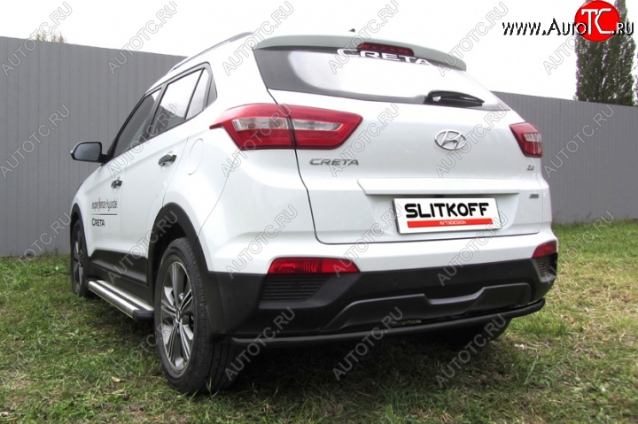 5 649 р. Защита заднего бампера из трубы d42 Slitkoff (радиусная)  Hyundai Creta  GS (2015-2021) дорестайлинг, рестайлинг (Цвет: серебристый)  с доставкой в г. Новочеркасск