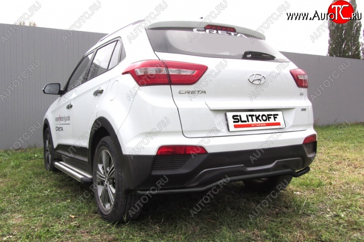 9 899 р. Защита заднего бампера из трубы d42 Slitkoff (волна)  Hyundai Creta  GS (2015-2021) дорестайлинг, рестайлинг (Цвет: серебристый)  с доставкой в г. Новочеркасск