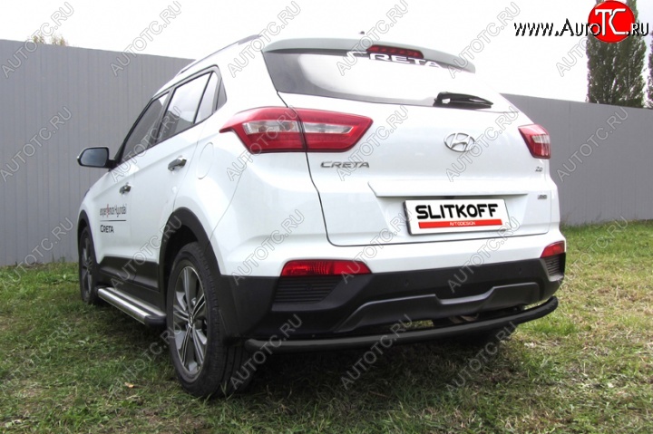 6 299 р. Защита заднего бампера из трубы d57 Slitkoff (радиусная)  Hyundai Creta  GS (2015-2021) дорестайлинг, рестайлинг (Цвет: серебристый)  с доставкой в г. Новочеркасск