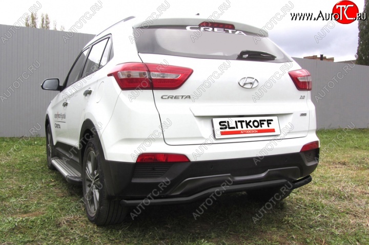 7 799 р. Защита заднего бампера из трубы d57 Slitkoff (сталь, скоба)  Hyundai Creta  GS (2015-2021) дорестайлинг, рестайлинг (Цвет: серебристый)  с доставкой в г. Новочеркасск